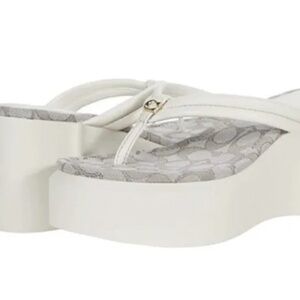 Coach Women's Franki Leather Thong Wedge Sandals in Chalk